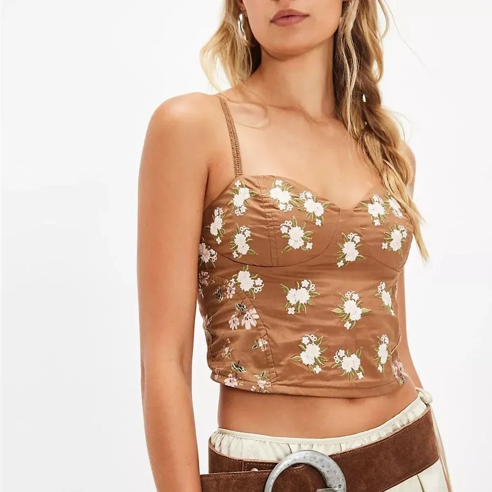 Free People Wild Flowers Embroidered Bustier